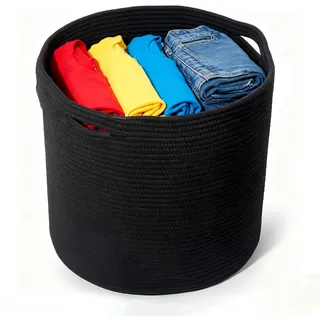 Korb Aufbewahrung, 30 x 30 cm Gewebter Aufbewahrungskorb mit Griffen Wäschekorb Schwarz, Korb Geflochten, Körbe für Regal, Toilettenpapier Aufbewahrung, Spielzeug, Aufbewahrungskorb Kinder