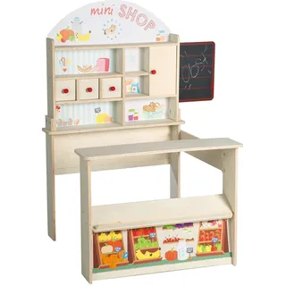 roba Kaufladen „Minishop“ inkl. Zubehör – Holz natur – Mit Kasse, Theke, Tafel & Schiebetür