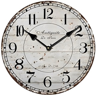 YOAI Wanduhr küchenuhr Vintage Shabby CHIC Antik Nostalgie Rustikale Quarzuhr aus MDF mit lautlosem Uhrwerk,12 Zoll/30CM Ø (Grau)