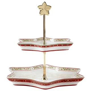 Villeroy & Boch Winter Bakery Delight Etagere Ilex, Premium Porzellan, Weiß/Rot/Beige
