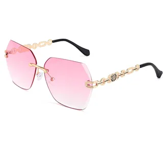 FEISEDY Randlose Sonnenbrille Damen Groß Brille ohne Rahmen B2567 | Glitzer Diamant Schneidlinse, Kamelien-Metallbügel, UV400 Schutz
