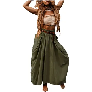 Thaluta Damen Maxi-Boho Alaina Rock, olivgrün, Einheitsgröße