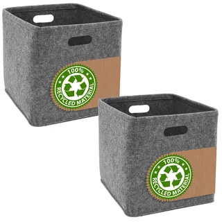 DuneDesign 2er Set: Recycling Filz Aufbewahrungsbox 33x33x33 - Kompatibel mit Kallax Regal - Cube Organizer Regalfach Einsatz - Ordnungsbox Kinderzimmer Filzkorb Aufbewahrung Kinder Spielzeugkiste