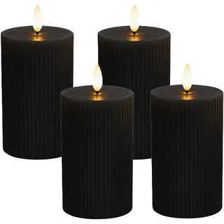 Relaxdays LED Kerzen, 4er Set, HxD: 13 x 7,5 cm, Farbwahl | flackernde Flamme, Echtwachs, Rillen, flammenlose Blockkerzen