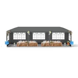 Sessamen-LP Pavillon 3x9m Wasserdicht - Partyzelt Gartenpavillon mit 8 Seitenwänden Camping Festpavillon für Garten, Party, Hochzeit, Dunkelgrau - Grau