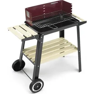 Landmann Grill 48,3 x 29 cm, 0566 Grillwagen, mit Ablage, fahrbar, höhenverstellbar, emailliert - Schwarz, bordeaux