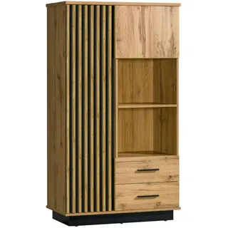 Feldmann-Wohnen Highboard Lamia Wotan Eiche schwarz Holz, 3 Fächer, 2 Schubladen, Rechteckig, 90x159x40 cm, Wohnzimmer, Kommoden, / Sideboards, Highboards