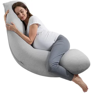 Vevor Schwangerschaftskissen 118x61x20 cm, L-förmiges Stillkissen für Schwangere, Seitenschläferkissen mit waschbarem Jersey-Bezug zur Unterstützung von Kopf, Nacken, Bauch und Beinen, Hellgrau