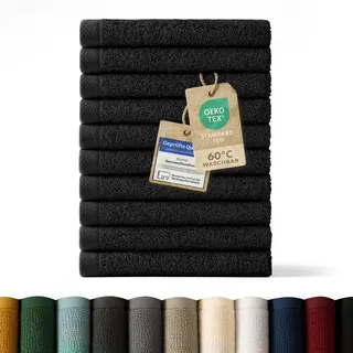 Blumtal Premium Frottier Gästehandtücher Set 12 teilig 100% Baumwolle - Oeko-TEX zertifiziertes Gästehandtuch 12x (30x30 cm) - Ultra saugstarkes Gästetücher Set waschbar °60 - Handtücher Schwarz