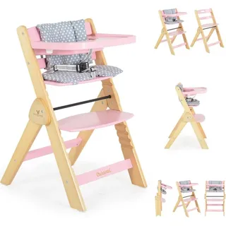 Cangarro Kinderhochstuhl Caramel Holz, Kissen, klappbar, Fußstütze, 3-Punkt-Gurt rosa - Rosa