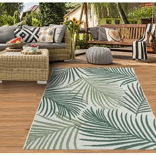 In- & Outdoor Teppich Sisal Optik Balkon Küche Wohnzimmer Terrasse Palmenzweige in grün auf sandfarbe Größe - 160 x 220 cm - Grün