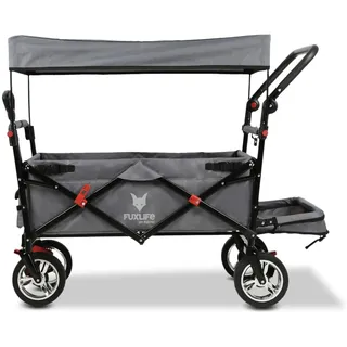 FUXLIFE Bollerwagen FX-CT800 • Grau • Faltbarer Handwagen mit Sonnendach | Schützendes Sonnendach • Gepolsterte Innenraumverlängerung • Robuste Räder • Einfaches Faltsystem • Belastbar bis 75kg