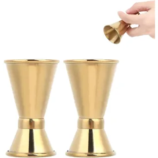 2 Stück Messbecher Cocktail, Cocktailmessbecher Gold Edelstahl Cocktail Doppelmass Skala, Cocktail Messbecher Barmaß, Cocktail Dual Spirit Measure Cup, Geeignet Getränkmessbecher Für Bars(S)