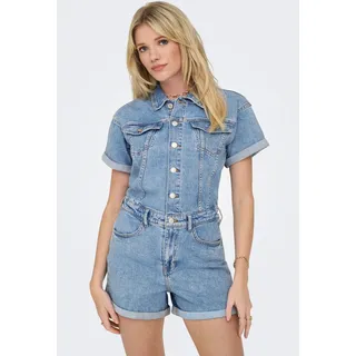 Playsuit ONLY "ONLCASTEL S/S DNM PLAYSUIT AZG NOOS", Damen, Gr. S, N-Gr, blau (light blau denim), Denim/Jeans, Obermaterial: 99% Baumwolle, 1% Elasthan, unifarben, regular fit kurz, Overalls Playsuit, Baumwollmischung, Denim, regular fit