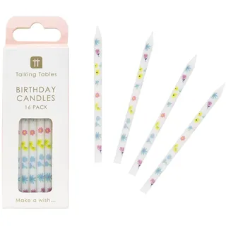 16 x pastellfarbene Geburtstagskerzen mit kleinen Blumen – ideale Oster-Tischdekoration für Frühling und Sommer, plastikfreie Verpackung, entworfen von Talking Tables UK