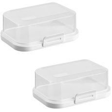 ENGELLAND - 2 x Stapelbare Butterdose mit Deckel und Klick-Verschluss, Weiß/Transparent, Plastik-box, Butter-Glocke, BPA-frei, Mehrzweck, robust