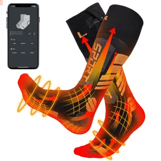 KEMIMOTO Beheizte Socken für Herren Damen, Heizsocken mit Vollfuß- und Zehenheizung, App-Steuerung Thermosocken Waschbar, Warme Beheizte Socken aus Schafwolle für Radfahren, Skifahren, Angel, Jagd