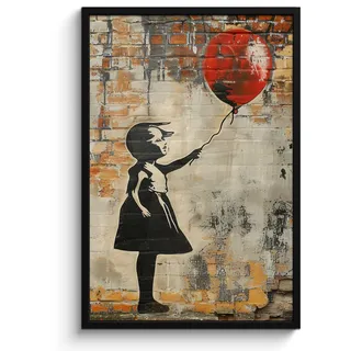 MuchoWow Poster MIT Rahmen Graffiti - Banksy - Mädchen - Straßenkunst 60x90 cm , Sandfarben , Papier , Rechteckig , 60x90 cm , gerahmt , Bilder & Rahmen, Bilder