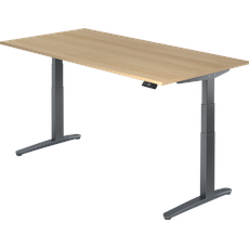 Bild XBHM2E elektrisch höhenverstellbarer Schreibtisch eiche rechteckig, C-Fuß-Gestell grau 200,0 x 100,0 cm