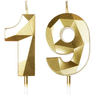 Geburtstagskerzen Zahlen 19, Geburtstag Kerzen, 5cm Gold Kerzen Geburtstag, Tortendeko Geburtstag, Geburtstagskerzen für Geburtstagsdeko, Nummer 19