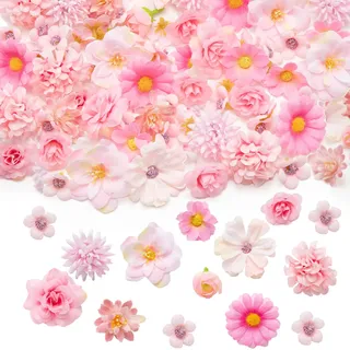 Tazuxetuqe 100 Stück Mini Kunstblumen Köpfe Rosa Künstliche Blumen Köpfe Kleine Seidenblumen Falsche Pfingstrosen Gänseblümchen Blüten für Basteln Girlande