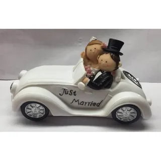 Spardose Hochzeitspaar im Cabrio - Just Married - Hochzeitsauto mit Brautpaar - Keramik Sparschwein Hochzeit