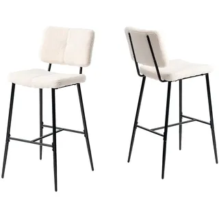 MEUBLE Cosy Barhocker 2er Set Barstuhl Sitzhöhe 75 cm mit Lehne und Fußstütze aus Bouclé-Stoff Tresenhocker Bistrohocker für Bar Bistro Café Küche, Industriell, Beige