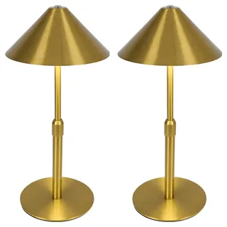 LuminexDesigns Tischlampe kabellos LED Akku Tischleuchte 2er Set aus Metall – Höhenverstellbar, IP54 Wasserfest, 3000K–6000K, USB-C aufladbar für Schlafzimmer, Balkon, Outdoor & Deko, Gold