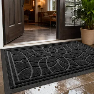 DEXI Fußmatte Außen rutschfest 90 x 150 cm, Schmutzfangmatte Waschbar, wetterfest Fussmatte Innen für Haustür, Balkon oder Terrassentür, Schwarz