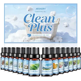 Aeshory 14 x 5 ml Wäscherei Ätherische Öle Set, Natürliche Duftöle für Saubere, Diffuser, Duftkerzen, Seifenherstellung – Frische Erfrischung, Zitrus Sommer, Bergsturm, Frischer Regen