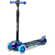 RICOKIDS Dreiradroller Robuster Roller für Kinder - Drei Stabile Rollen - Verfügt über Farbige LED-Beleuchtung Einstellbare Lenkerhöhe Breite rutschfeste Plattform - bis 35 Kg Blau und Schwarz