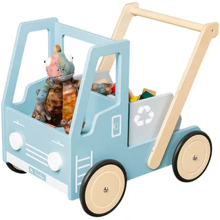 Pinolino Lauflernwagen Kipplaster Fred, Kinder Lauflernhilfe mit Bremssystem, gummierte Holzräder, blau