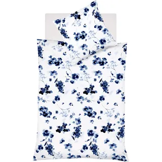 Wendebettwäsche FLEURESSE "Provence Cassis 344103", blau (navy), B/L: 155cm x 220cm, 1 Stk., 1 Stk., Halbleinen, B/L: 80cm x 80cm, 2 Stk., Halbleinen, Obermaterial: 50% Baumwolle, 50% Leinen, Bettwäsche, Wendebettwäsche