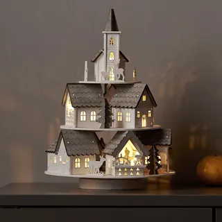 LED Weihnachtsdorf Grauberg mit Spieluhr Timer Batterie Holz 29cm