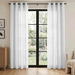 Melodieux Gardinen mit Ösen - Weiss Leinen Optik Halbfrei Vorhänge 2er Set, 245x140cm, Blickdichte Vorhange fur Wohnzimmer, Schlafzimmer, Fenster, Klassenzimmer