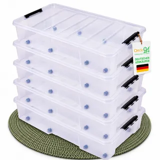 Ondis24 Unterbettbox Jolly mit Deckel und Rollen, Rollbox 35 L, Spielzeugkiste, Kiste stapelbar, Aufbewahrungsbox transparent (5)