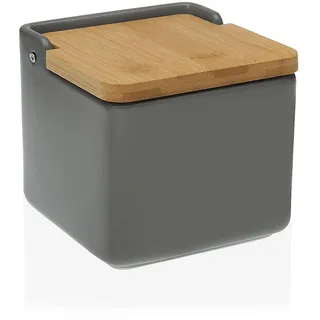 DRW Salzstreuer aus Keramik, Grau, mit Deckel, 11,5 x 12,2 x 12,2 cm