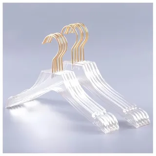 Yijiang 10 Stück Klare Acryl Kleiderbügel Kristall Kleiderbügel mit Gold Haken, Transparent Hemden Kleiderbügel mit Anti-Rutsch-Kerben für Show Damenkleider, Hemden, Hochzeitskleider