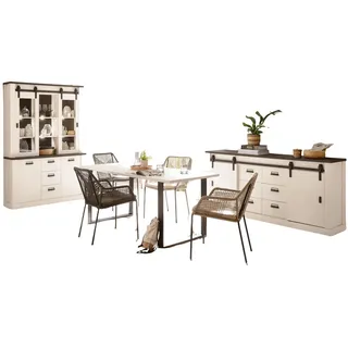 Furn.Design Esszimmer-Set weiß Pinie, anthrazit, Speisezimmer 3-teilig mit Buffetschrank, Esstisch, Sideboard , Weiß, Anthrazit , Holzwerkstoff , Nachbildung,Pinie , Uni , Rechteckig , 334x201x80 cm , Esszimmer