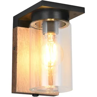 Trio Leuchten Außen Wandleuchte Ardila 211660135, Aluminium Druckguss Holznachbildung, Glas klar, exkl. 1x E27, Dämmerungssensor