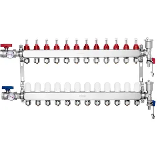 Vevor 12-Abzweig-Wärmeverteilungsverteiler, 1/2-Zoll-PEX-Rohrverteiler, Edelstahl-PEX-Verteiler für hydronische Fußbodenheizung, Wärmeverteilungs-PEX-Verteilersatz mit 1/2-Zoll-Adaptern im Lieferumfang enthalten