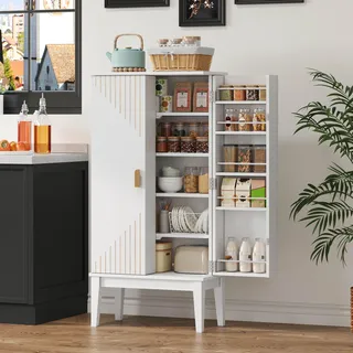 MODFU Sideboard,Aufbewahrungsschrank Stauraum Schmaler Schrank Mit Zwei Türen Mit Fünf Regalfächern Für Küche Und Flur,Weiß - Weiß