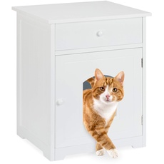 Relaxdays Katzenschrank mit Schublade, Katzenkommode Katzentoilette Holz, Katzenklo Schrank, HBT 63,5 x 52 x 48 cm, weiß