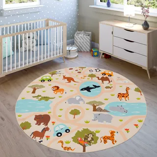 Paco Home "Bino 580", rund 4 mm Höhe Spielteppich, Motiv Straße & Autos, Kinderzimmer,