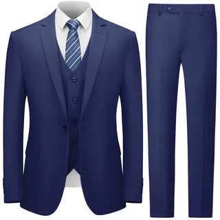 Cooper & Nelson Herrenanzug Slim Fit, 3-teilige Anzüge für Männer, EIN-Knopf-Jacke, Weste, Hose mit Krawatte, Smoking-Set, Marineblau, 4XL