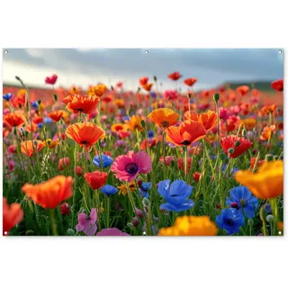 OnlyWow Gartenposter Blumen - Mohnblumen - Farbenfroh - Natur Poster für draußen 180x120 cm , Dunkelorange , Kunststoff , Rechteckig , 180x120x0.2 cm , Bilder & Rahmen, Bilder, Sonstige Wandbilder