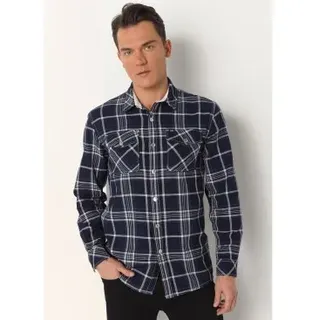 Lois Jeans für Herren. 145173373 Kariertes Hemd navy metallische Knöpfe (L), Lässig, Baumwolle, Langarm, Marine