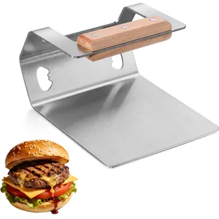 Homikit Edelstahl Burgerpresse, Burger Smasher mit Holzgriff, Hitzebeständig Grillpresse für Knusprige Patties, Antihaft und Flache Grillzubehör Burger Presse, Leicht zu Reinigen
