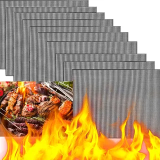 XUBX 10 Stück Teflon Grillmatte, BBQ Grillen Mesh, Grill Maschen Nicht Stock Dauerhafte Grill Ineinander Greifen Matte, Wiederverwendbare Backmatten, BBQ Grill Mesh Mat von Fleisch, Gemüse, Backen