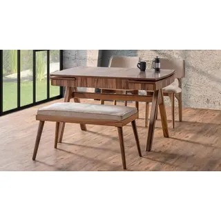 Esszimmer Set Hocker Hochwertig Garnitur Tisch 2x Stühle Design Modern Möbel - Braun